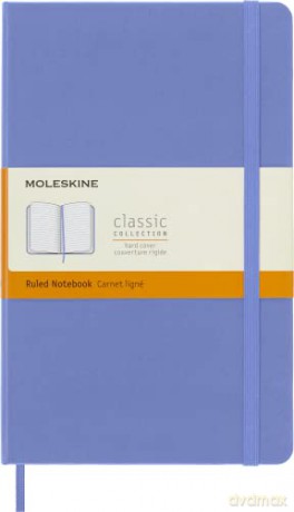 Moleskine - Classic Notebook, Ruled Notebook, Hard Cover and Elastic Closure, Size Large 13 x 21 cm, Colour Hydrangea Blue, 240 Pages [KSIĄŻKA]