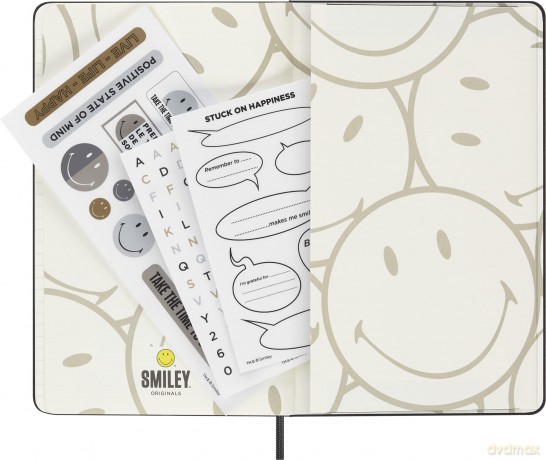 Moleskine - Limited Edition Smiley Ruled Notebook, Hard Cover and Elastic Closure Journal, Size Large 13 x 21 cm, Colour Black - Moleskine [KSIĄŻKA]