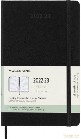 Moleskine - Weekly Horizontal Planner/Diary, Pocket Planner 18-Months 2022/2023, Weekly Planner with Hard Cover and Elastic Closure, Size Large 13 x 21 cm, Colour Black - Moleskine [KSIĄŻKA]