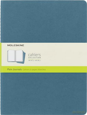 Moleskine Cahier Journal, Set 3 Notebooks with Plain Pages, Cardboard Cover with Visible Cotton Stiching, Colour Brisk Blue, Extra Large 19 x 25 cm, 120 Pages [KSIĄŻKA]