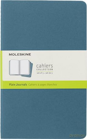 Moleskine Cahier Journal, Set 3 Notebooks with Plain Pages, Cardboard Cover with Visible Cotton Stiching, Colour Brisk Blue, Large 13 x 21 cm, 80 Pages [KSIĄŻKA]
