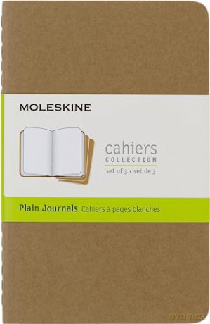 Moleskine Cahier Journal, Set 3 Notebooks with Plain Pages, Cardboard Cover with Visible Cotton Stiching, Colour Kraft Brown, Pocket 9 x 14 cm, 64 Pages - Moleskine [KSIĄŻKA]