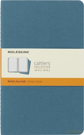Moleskine Cahier Journal, Set 3 Notebooks with Ruled Pages, Cardboard Cover with Visible Cotton Stiching, Colour Brisk Blue, Large 13 x 21 cm, 80 Pages [KSIĄŻKA]