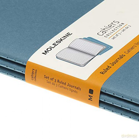 Moleskine Cahier Journal, Set 3 Notebooks with Ruled Pages, Cardboard Cover with Visible Cotton Stiching, Colour Brisk Blue, Large 13 x 21 cm, 80 Pages [KSIĄŻKA]