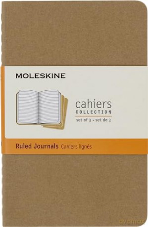 Moleskine Cahier Journal, Set 3 Notebooks with Ruled Pages, Cardboard Cover with Visible Cotton Stiching, Colour Kraft Brown, Pocket 9 x 14 cm, 64 Pages - Moleskine [KSIĄŻKA]
