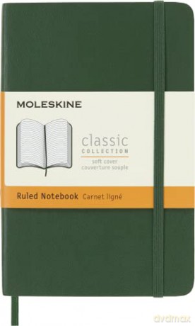 Moleskine Classic Ruled Paper Notebook - Soft Cover and Elastic Closure Journal - Color Myrtle Green - Pocket 9 x 14 A6 - 192 Pages [KSIĄŻKA]