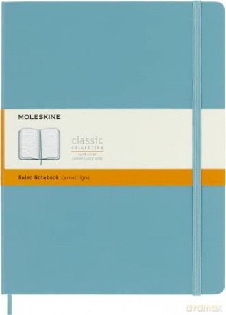 Moleskine Classic Ruled Paper Notebook, Hard Cover and Elastic Closure Journal, Color Reef Blue, Size Extra Large 19 x 25 cm, 192 Pages - Moleskine [KSIĄŻKA]