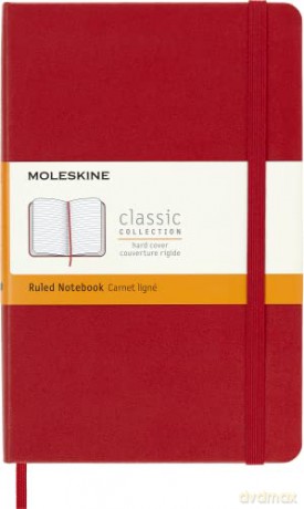 Moleskine Classic Ruled Paper Notebook, Hard Cover and Elastic Closure Journal, Color Scarlet Red, Size Medium 11.5 x 18 cm, 208 Pages - Moleskine [KSIĄŻKA]