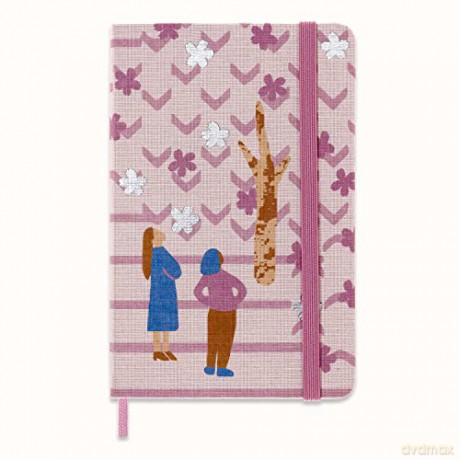 Moleskine Limited Edition Notebook, Sakura Notebook, Lined Layout and Fabric Hard Cover, 9 x 14 cm Pocket Size, Couples Theme and Dark Pink Colour - Moleskine [KSIĄŻKA]