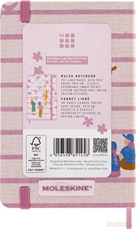 Moleskine Limited Edition Notebook, Sakura Notebook, Lined Layout and Fabric Hard Cover, 9 x 14 cm Pocket Size, Couples Theme and Dark Pink Colour - Moleskine [KSIĄŻKA]
