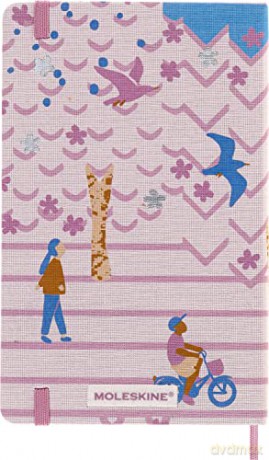 Moleskine Limited Edition Notebook, Sakura Notebook, Lined Layout and Fabric Hardcover, Large 13 x 21 cm, Bicycle Theme and Dark Pink Colour - Moleskine [KSIĄŻKA]
