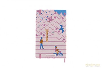 Moleskine Limited Edition Notebook, Sakura Notebook, Lined Layout and Fabric Hardcover, Large 13 x 21 cm, Bicycle Theme and Dark Pink Colour - Moleskine [KSIĄŻKA]