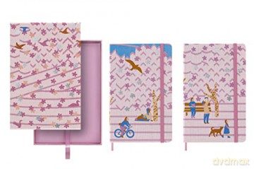 Moleskine Sakura Notebook Set, Set with Two Limited Edition Notebooks, Sakura Notebook, Lined Layout and Blank Pages, Fabric Hard Cover, Dimensions Large 13 x 21, Dark Pink Colour - Moleskine [KSIĄŻKA]