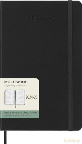 Moleskine Weekly Planner 2024-2025, Weekly Agenda 18 Months 2025, Horizontal Planner with Hard Cover and Elastic Closure, Large Size 13 x 21 cm, Color Black [KSIĄŻKA]