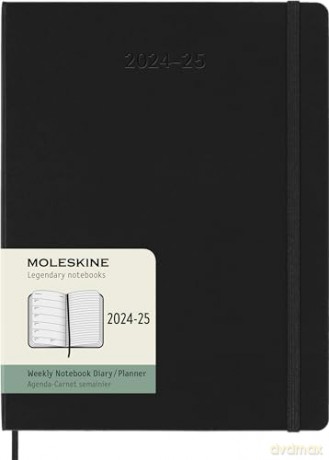 Moleskine Weekly Planner 2024-2025, Weekly Planner 18 Months 2025, With Space For Notes, With Hard Cover And Elastic Closure, Extra Large Size 19 x 25 cm, Color Black