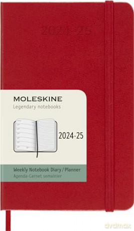 Moleskine Weekly Planner 2024-2025, Weekly Planner 18 Months 2025, With Space For Notes, With Hard Cover And Elastic Closure, Pocket Size 9 x 14 cm, Color Scarlet Red [KSIĄŻKA]