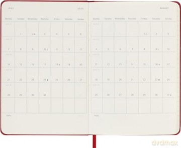 Moleskine Weekly Planner 2024-2025, Weekly Planner 18 Months 2025, With Space For Notes, With Hard Cover And Elastic Closure, Pocket Size 9 x 14 cm, Color Scarlet Red [KSIĄŻKA]