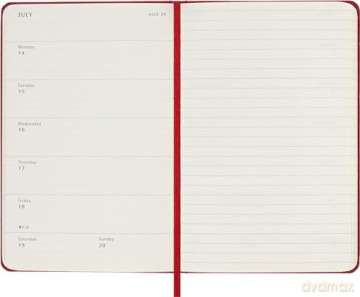 Moleskine Weekly Planner 2024-2025, Weekly Planner 18 Months 2025, With Space For Notes, With Hard Cover And Elastic Closure, Pocket Size 9 x 14 cm, Color Scarlet Red [KSIĄŻKA]