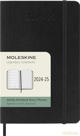 Moleskine Weekly Planner 2024-2025, Weekly Planner 18 Months 2025, With Space For Notes, With Soft Cover And Elastic Closure, Pocket Size 9 x 14 cm, Color Black [KSIĄŻKA]