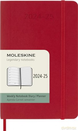 Moleskine Weekly Planner 2024-2025, Weekly Planner 18 Months 2025, With Space For Notes, With Soft Cover And Elastic Closure, Pocket Size 9 x 14 cm, Color Scarlet Red [KSIĄŻKA]