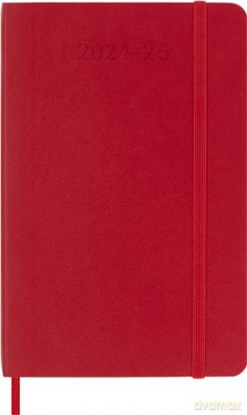Moleskine Weekly Planner 2024-2025, Weekly Planner 18 Months 2025, With Space For Notes, With Soft Cover And Elastic Closure, Pocket Size 9 x 14 cm, Color Scarlet Red [KSIĄŻKA]