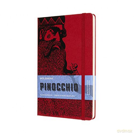 Moleskine, Limited Edition Notebook, Pinocchio Mangiafuoco, Lined Layout and Hard Cover, Large Format 13x21 cm, Scarlet Red Colour, 192 Pages [KSIĄŻKA]
