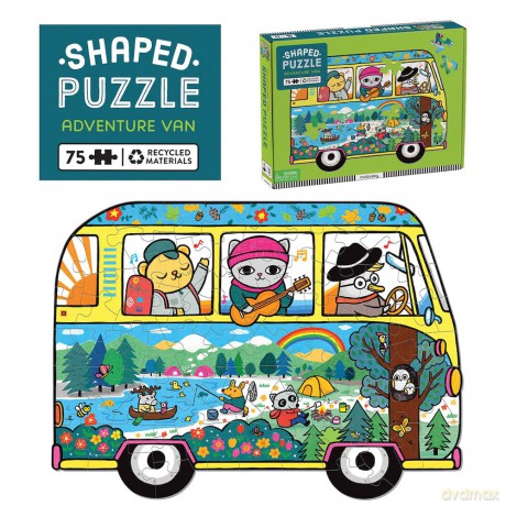 Mudpuppy Adventure Van - 75 Piece Unique Van Shaped Scene Puzzle with Colorful and Fun Illustrations Of Charming Animal Friends Road Trip for Children Ages 7 and Up - Mudpuppy [PUZZLE]