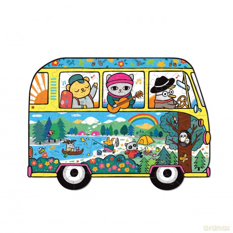 Mudpuppy Adventure Van - 75 Piece Unique Van Shaped Scene Puzzle with Colorful and Fun Illustrations Of Charming Animal Friends Road Trip for Children Ages 7 and Up - Mudpuppy [PUZZLE]