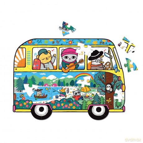 Mudpuppy Adventure Van - 75 Piece Unique Van Shaped Scene Puzzle with Colorful and Fun Illustrations Of Charming Animal Friends Road Trip for Children Ages 7 and Up - Mudpuppy [PUZZLE]