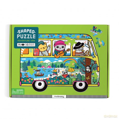 Mudpuppy Adventure Van - 75 Piece Unique Van Shaped Scene Puzzle with Colorful and Fun Illustrations Of Charming Animal Friends Road Trip for Children Ages 7 and Up - Mudpuppy [PUZZLE]