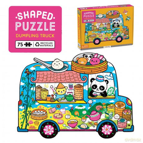 Mudpuppy Dumpling Truck - 75 Piece Unique Truck Shaped Scene Puzzle with Colorful and Fun Illustrations of Dumplings And Baos On The Go for Children Ages 7 and Up - Mudpuppy [PUZZLE]