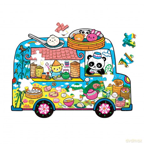 Mudpuppy Dumpling Truck - 75 Piece Unique Truck Shaped Scene Puzzle with Colorful and Fun Illustrations of Dumplings And Baos On The Go for Children Ages 7 and Up - Mudpuppy [PUZZLE]