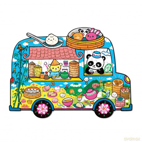 Mudpuppy Dumpling Truck - 75 Piece Unique Truck Shaped Scene Puzzle with Colorful and Fun Illustrations of Dumplings And Baos On The Go for Children Ages 7 and Up - Mudpuppy [PUZZLE]