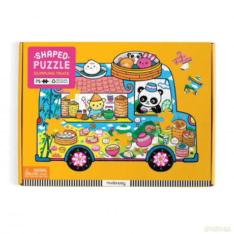 Mudpuppy Dumpling Truck - 75 Piece Unique Truck Shaped Scene Puzzle with Colorful and Fun Illustrations of Dumplings And Baos On The Go for Children Ages 7 and Up - Mudpuppy [PUZZLE]