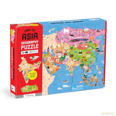Mudpuppy Map Of Asia - 70 Piece Geography Puzzle with Country-Shaped Pieces and Colorful Illustrations of Iconic Landscapes Cultural Items And More For Children Ages 5 and Up - Mudpuppy [PUZZLE]