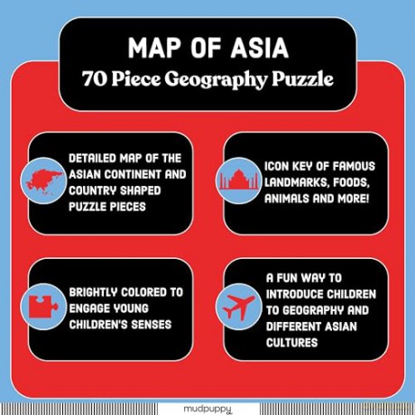 Mudpuppy Map Of Asia - 70 Piece Geography Puzzle with Country-Shaped Pieces and Colorful Illustrations of Iconic Landscapes Cultural Items And More For Children Ages 5 and Up - Mudpuppy [PUZZLE]