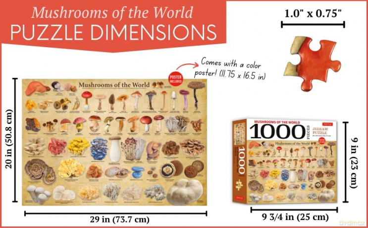 Mushrooms of the World - 1000 Piece Jigsaw Puzzle: For Adults and Families - Finished Puzzle Size 29 X 20 Inch (74 X 51 CM); A3 Sized Poster [KSIĄŻKA]