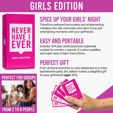 Never Have I Ever Girls Edition Adult Party Game: Fun-Filled Card Game for an Unforgettable Game Night of Laughs, Secrets, and Memories for 3+ Players, Ages 17+ [KSIĄŻKA]