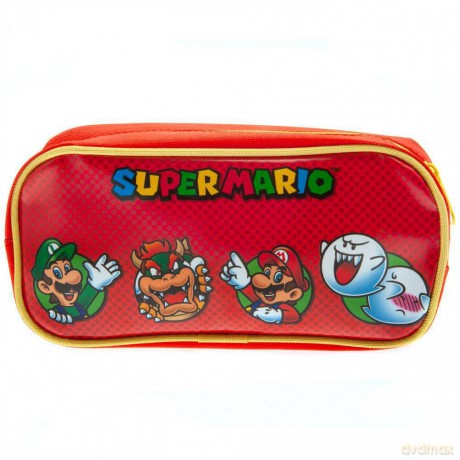 Nintendo Super Mario Pencil Case (Core Character Circles Design) Zip Up Rectangle Pencil Case - Official Merchandise,Red,21cm x 10cm x 10cm