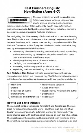 Non-fiction comprehension challenge cards for gifted readers Ages 6-7 to help master reading skills. (Fast Finishers English) - Shelley Welsh [KSIĄŻKA]