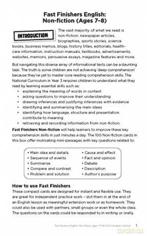 Non-fiction comprehension challenge cards for gifted readers Ages 7-8 to help master reading skills. (Fast Finishers English) - Jane Wood [KSIĄŻKA]