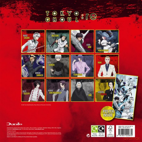 Official Tokyo Ghoul: RE 2022 Calendar - Month To View Square Wall Calendar (The Official Tokyo Ghoul Square Calendar 2022) - Danilo Promotions LTD [KALENDARZ]