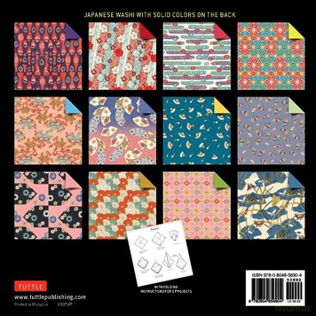Origami Paper 100 sheets Japanese Washi 8 1/4 (21 cm): Extra Large Double-sided Origami Sheets Printed With 12 Different Designs - Instructions for 5 Projects Included - Tuttle Studio [KSIĄŻKA]