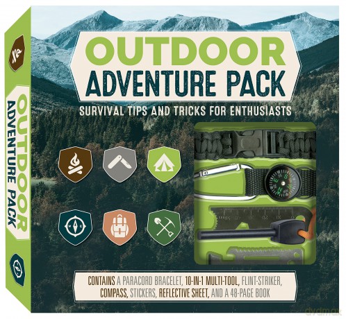 Outdoor Adventure Pack: Survival Tips and Tricks for Enthusiasts - Contains a Paracord Bracelet, 10-in-1 Multi-tool, Flint-striker, Compass, Stickers, Reflective Sheet, and a 48-page Book - Marc Sumerak [KSIĄŻKA]