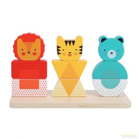 Petit Collage Lion, Tiger, and Bear Wooden Stacking Puzzle - Petit Collage [GRA]