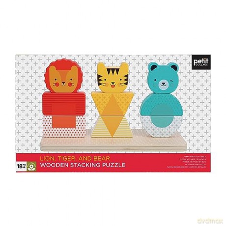 Petit Collage Lion, Tiger, and Bear Wooden Stacking Puzzle - Petit Collage [GRA]