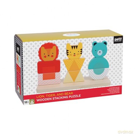 Petit Collage Lion, Tiger, and Bear Wooden Stacking Puzzle - Petit Collage [GRA]