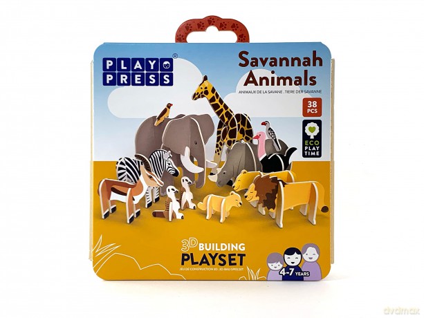 PLAYPRESS Savannah Animals Pop-out Playset - Includes 13 Animals - Eco-Friendly Building Toys - Easy Storage - Construction Toys for Ages 4+ [KSIĄŻKA]