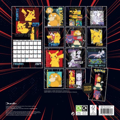 Pokemon 2024 Calendar, Month To View Square Wall Calendar, Official Product - Danilo Promotions Ltd [KALENDARZ]