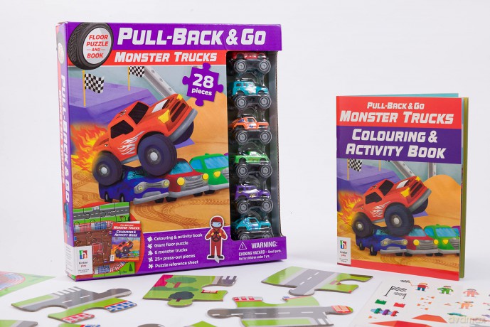 Pull Back and Go Monster Trucks | Monster Truck Toys | Toy Cars | Jigsaw Puzzle for Kids | Car Puzzle for Children | Pull Back Monster Trucks - Hinkler Pty Ltd [KSIĄŻKA]